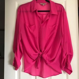 Neon pink button up blouse